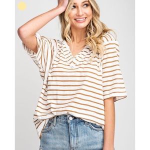Last 1️⃣ Fall V-neck Slouchy Striped Tee Oversized Summer Tops